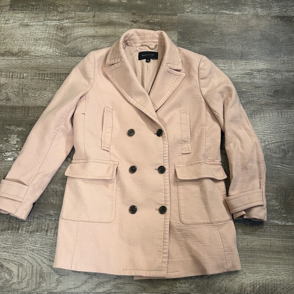 Ann Taylor Womens Blush Pink Double Breasted Cotton Blend Pea Coat Jacket Size M